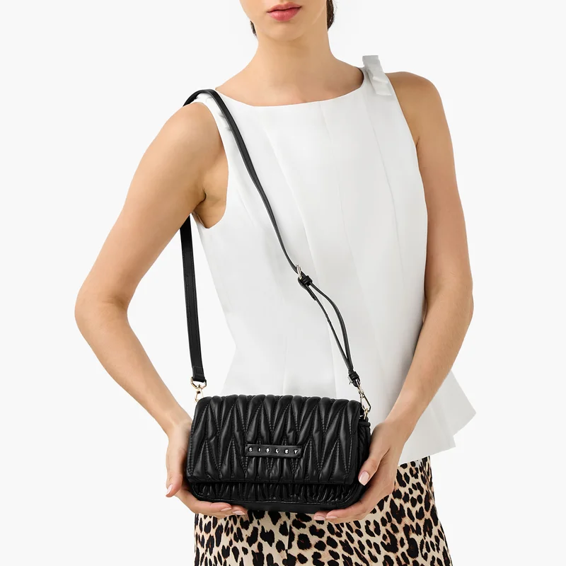 Sisley Sisley-Crossbody bag W/MM quilting & chain strap-Black-Q2-AW25